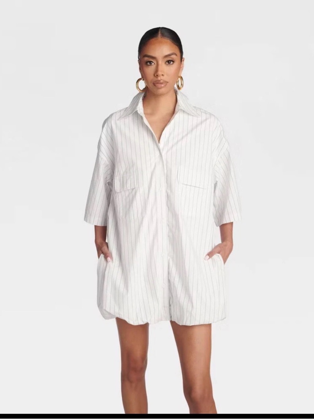 KBB by KAHLANA Women Short Sleeve 'The Bubble Shirt Dress' - White/Navy